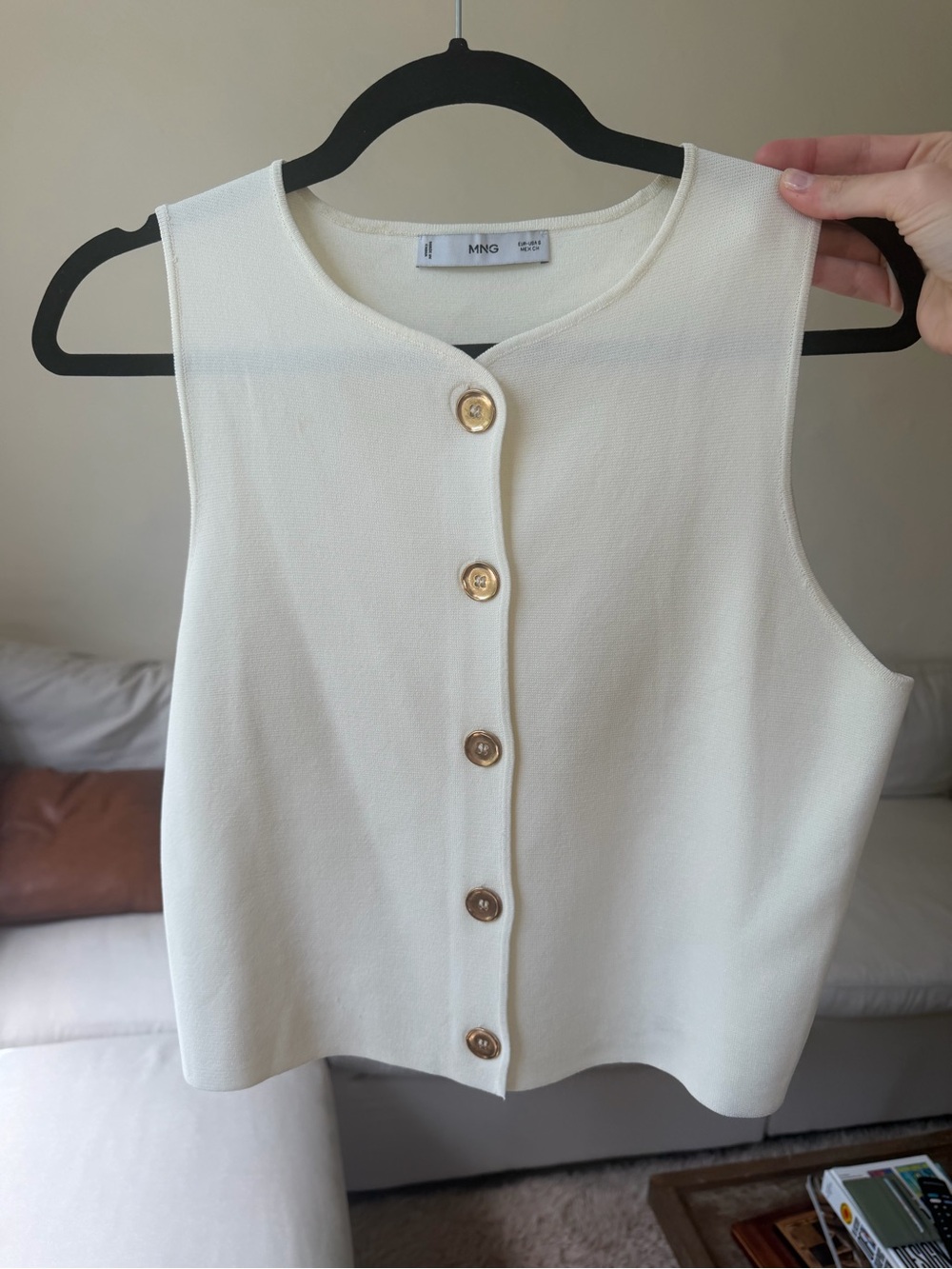 Mango Sleeveless Button-Front Cream Top